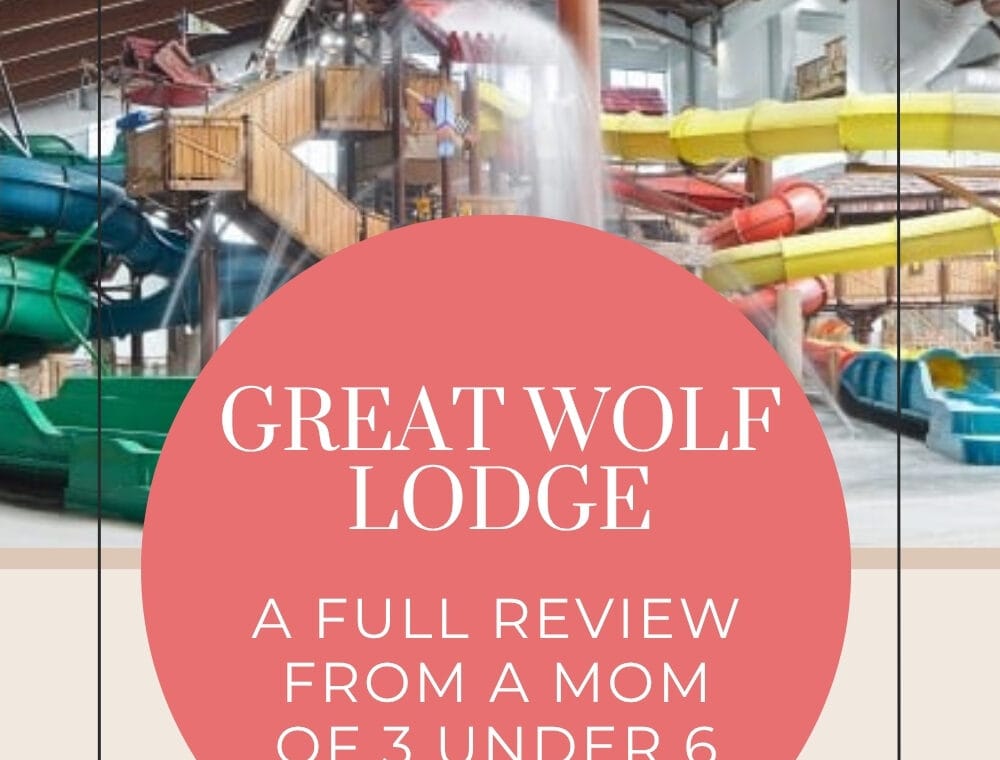 pinterest pin "great wolf lodge, a full review from a mom of 3 under 6"