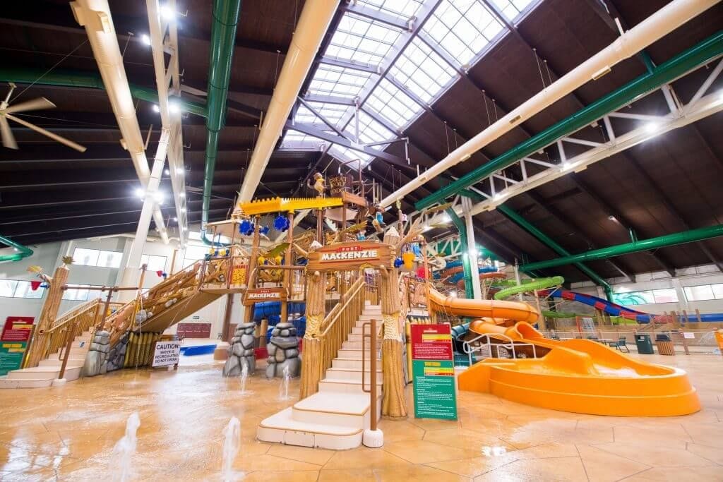 The indoor water park splashground playground at Great Wolf Lodge
